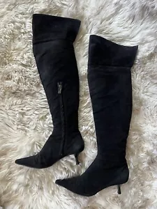 Authentic Fendi Black Suede Leather Over The Knee Boots Sz 38 - Picture 1 of 7