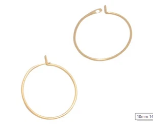 10 12 15 18 mm  Thin 14K Yellow Gold Wire Hoop Earring ( 1 PAIR ) C-2 - Picture 1 of 2