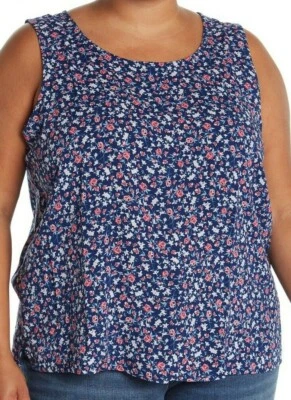 Camiseta sin mangas Caslon tejida con botones en la espalda talla 2X 4X azul marino rojo Ditsy floral nueva con etiquetas $49 Foto 1 de 4