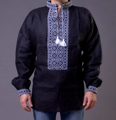 GIFT FOR HIM  VYSHYVANKA Men Ukraine Embroidery LINEN Black White S-4XL - Image 1 of 4