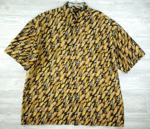 Vintage Monzini Collection Shirt 3XL Short Sleeve Gold Abstract Disco USA *READ* - Picture 1 of 5