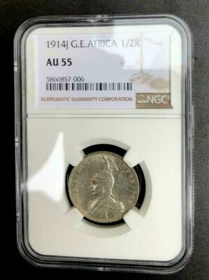 German Empire, 1914-J, 1/2 Rupie, NGC  AU-55, Frosty look w/ great eye appeal ! - Image 1 of 4