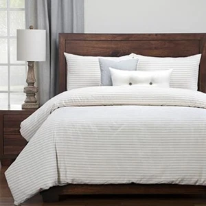 Siscovers Ticking Stripe Pewter Farmhouse Queen 3 Piece Cotton Blend Duvet Set - Picture 1 of 5