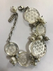 EAST Clothing Vintage Plastic disc charm bracelet silver pearl charms 60s boho - Picture 1 of 3