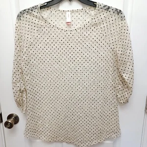 WOMEN'S NO BOUNDARIES IVORY LACE BLOUSE W/POLKA-DOTS 3/4 SLEEVES SIZE XXL (19) - Picture 1 of 12