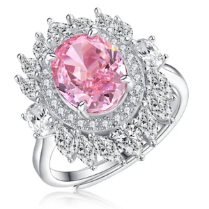 3CT Oval Cut Lad-Created Pink Diamond Luxury Engagement Ring 14K White Gold Over - Picture 1 of 10