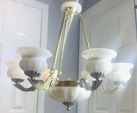 ANTIQUE ALABASTER AND ANTIQUE BRONZE 8 LIGHT CHANDELIER MALLORCA SPAIN Cover