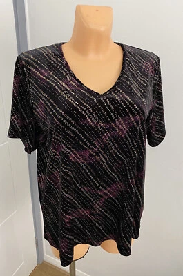 Ladies mix black velvet sparkly glitter Christmas party blouse plus size UK 22 - Image 1 of 4