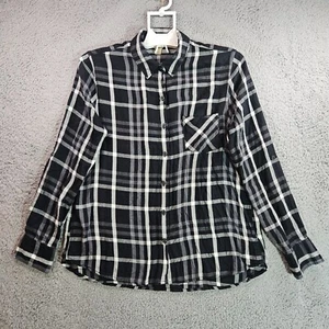 Camisa Top Woolrich Mujer Grande Abotonada Manga Larga Negro Blanco Cuadros - L - Imagen 1 de 12