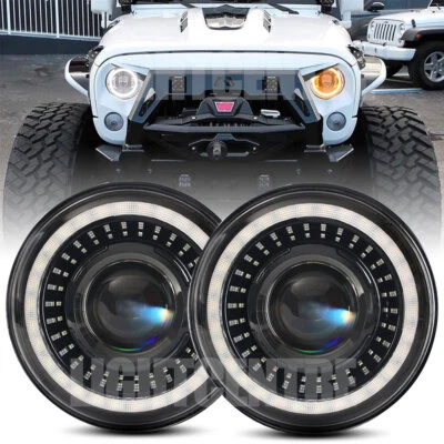 Pair 7'' Round LED Headlights Halo Starry Dragon Eyes For Jeep Wrangler JK TJ CJ - image 1 of 4