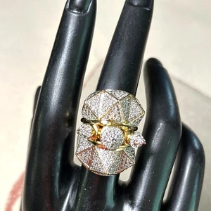 NWOT Gothic glam noir jewelry spike 3 stacked connected ring size 8 - Picture 1 of 10