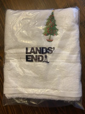 Toalla de mano de algodón bordada Lands End Holiday Tree invierno Navidad Foto 1 de 2