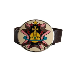 Cinturón Vivienne Westwood Cuero Orbe Hebilla Ovalada Mujer Marrón De Colección Japón SK1910 - Imagen 1 de 10