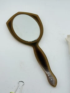 "Espejo de tocador de mano de celuloide de colección caramelo biselado vidrio Art Deco 12"" nuevo" - Imagen 1 de 6