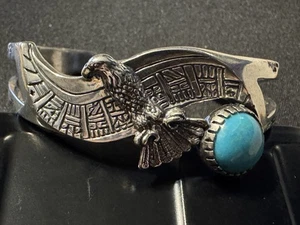 Roderick Tenorio Carolyn Pollack Sterling Silver Cuff Eagle with Turquoise - Picture 1 of 7