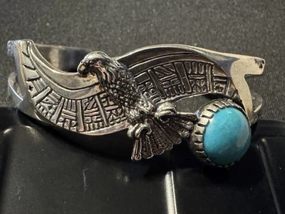 Roderick Tenorio Carolyn Pollack Sterling Silver Cuff Eagle with Turquoise - Image 1 of 4