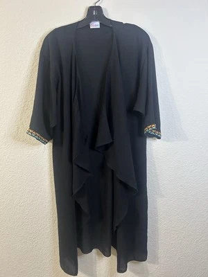 LulaRoe Black Sheer Colorful Beaded Sleeve Kimono Cover XL Summer Festival Aztec - Image 1 of 4
