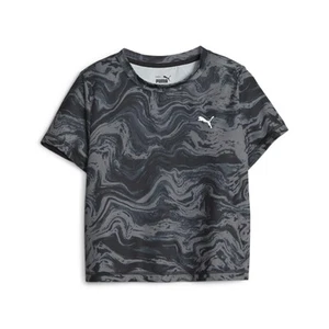 PUMA Marbleized Graphic Crew Neck Short Sleeve T-Shirt Youth Girls Black Casual - Picture 1 of 2