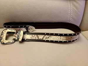 Vintage RIVER ISLAND Genuine Leather Belt & Buckle Women s M Rhinestones Buckle - Picture 1 of 13
