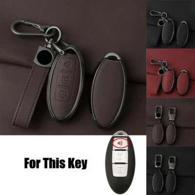 For Nissan Qashqai March X-Trail 370Z Zinc Alloy Leather Car Key Fob Cover Case - Image 1 of 4