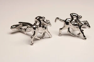 Cufflinks Horse and Jockey Colt Derby Track Race Racing Mare Novelty Chrome - Picture 1 of 1