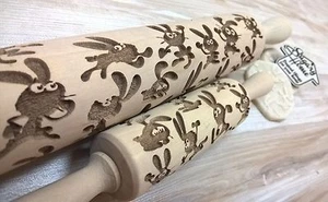 Easter Rolling Pin Funny Bunnies Laser Engraved Pattern Embossing - Picture 1 of 7