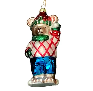 Vintage Messing Schlüssel Sammlung mundgeblasener Glasbär Weihnachtsschmuck #110H - Bild 1 von 6