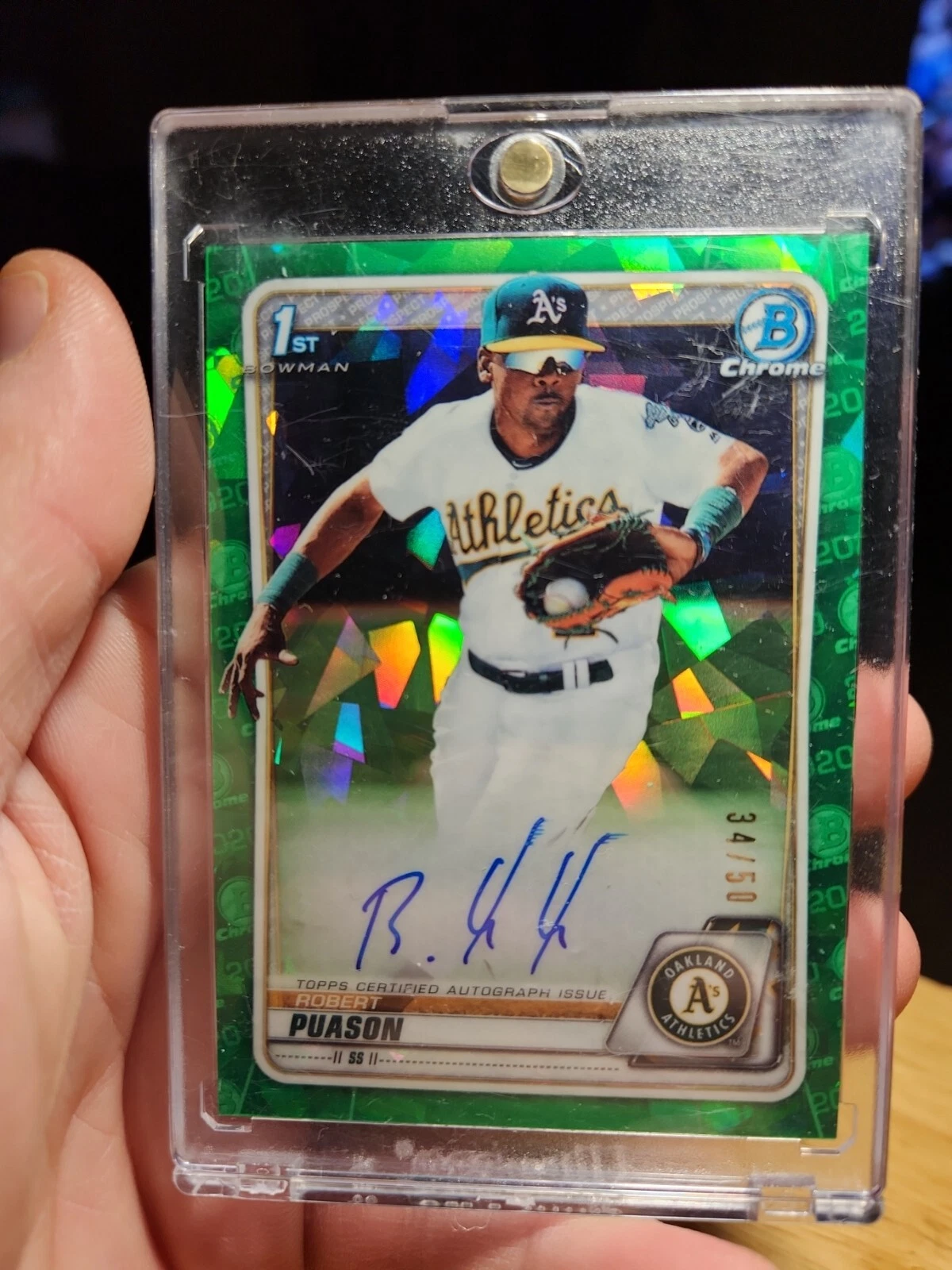 2020 Bowman Chrome Sapphire Robert Puason Rookie RC Autograph Auto Green /50