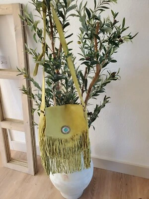 Bandolera Southwest Ten79LA cuero bandolera verde/amarillo flecos bolso nuevo sin etiquetas Foto 1 de 4