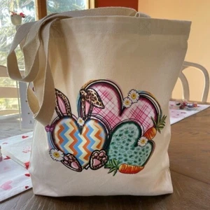 Easter Bunny Heart Canvas Tote Bag Organic Cotton - Picture 1 of 2