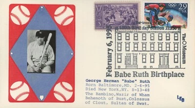 US 2619 & 855 Babe Ruth Event Cover LEB Cachet 1995 - Image 1 of 2