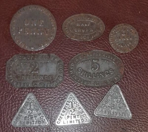 Co-Op Tokens Greenfield Co Operative Society 1p 3p 2' 5' ½ Crown ½ Pint 8 tokens - Picture 1 of 14