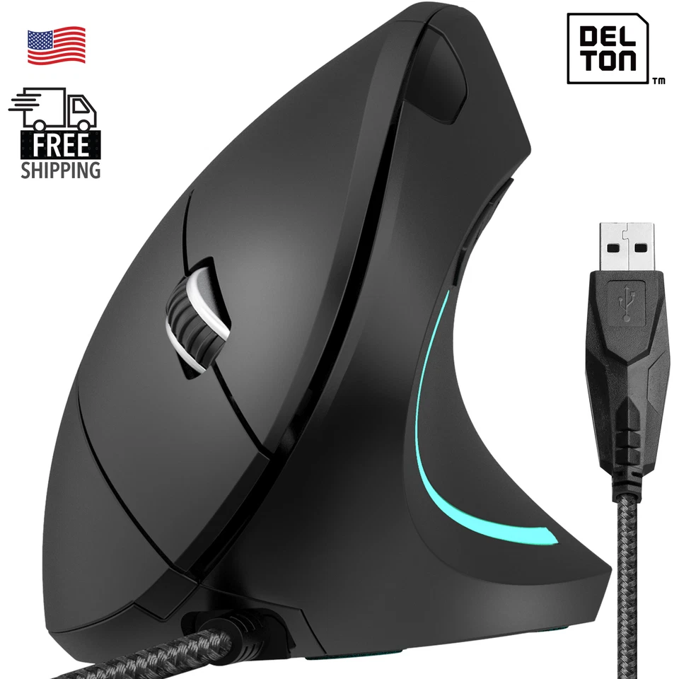 Delton S12 Vertical Ergonomic USB Wired Mouse - Black - Image 1 of 4