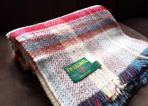 Tweedmill british made wool red striped cream-grey blanket.