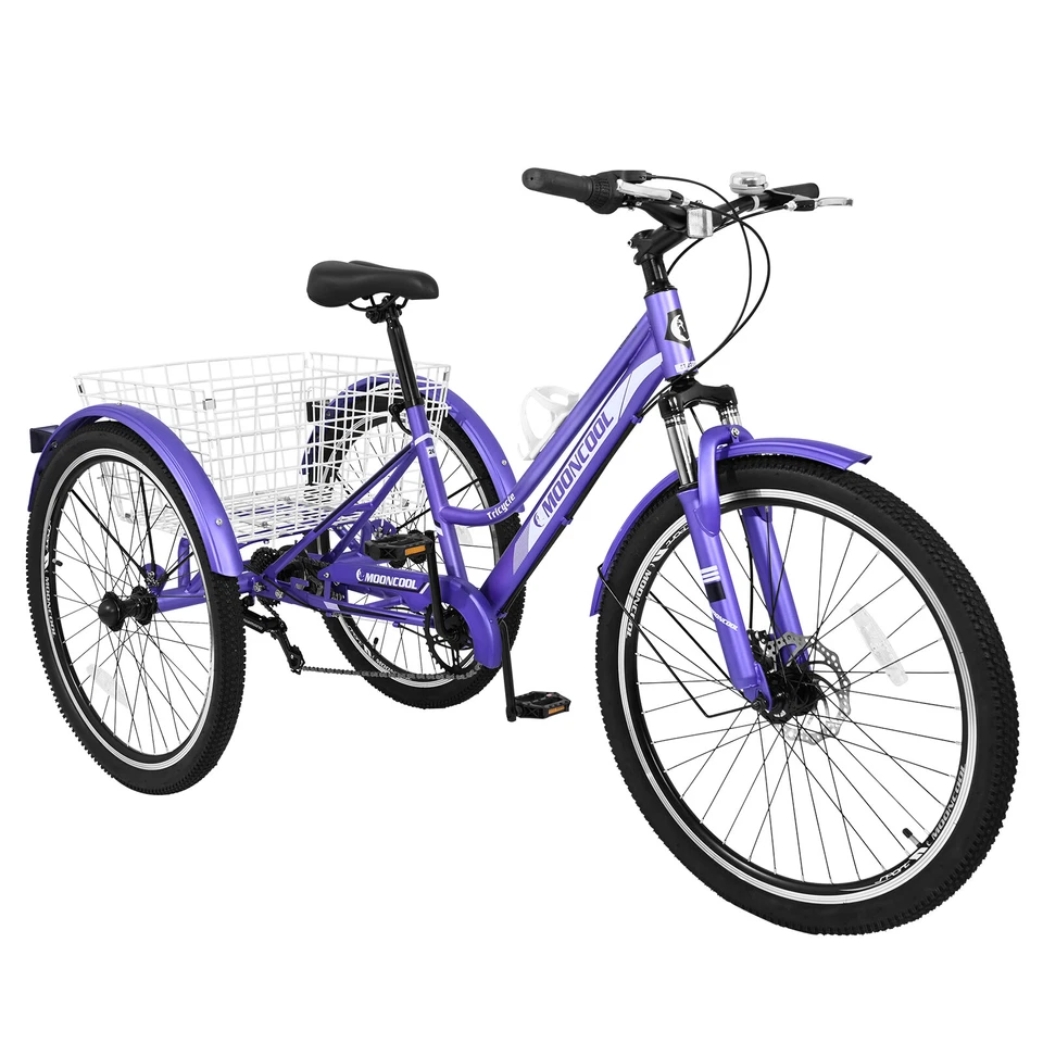 Triciclo de montaña para adultos 7 velocidades 3 ruedas 24/26"" triciclo de montaña crucero con cesta Foto 1 de 4