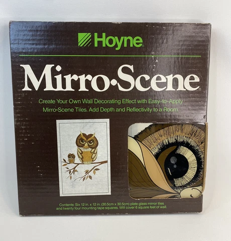 Vintage 1970’s Mirro-Scene Owl Mirror Mural: Six 12x12” Tiles New In Box Cover