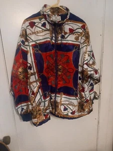 Vintage Maggie Lawrence Jacket 18 w 20 w Designer Red Blue White Gold Coat - Picture 1 of 12