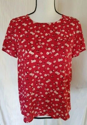 Masion Jules Womens Short Sleeve Floral Top in Red Size Small New - Image 1 of 4