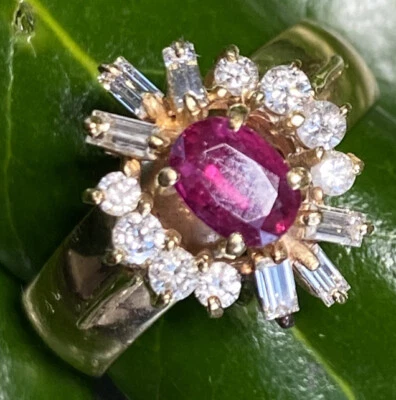 Vintage Diamond Ruby Ring 14K Yellow Gold Estate Fine Jewelry Size 8.75 PreOwned - Image 1 of 4