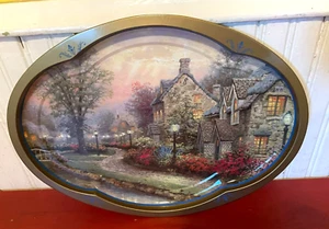 Colorful Cottage Scene Oval Metal Serving Tray 1997 Thomas Kindade Giftco Inc - Picture 1 of 8