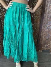 Boho Gypsy Hippy See Green Stonewash Long Skirt Peasant Holiday Skirts S/M 