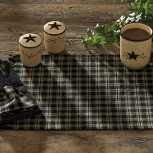 2 Sturbridge Black Tan Plaid Woven Cotton Country Farmhouse Placemats 13x19 - Picture 1 of 3