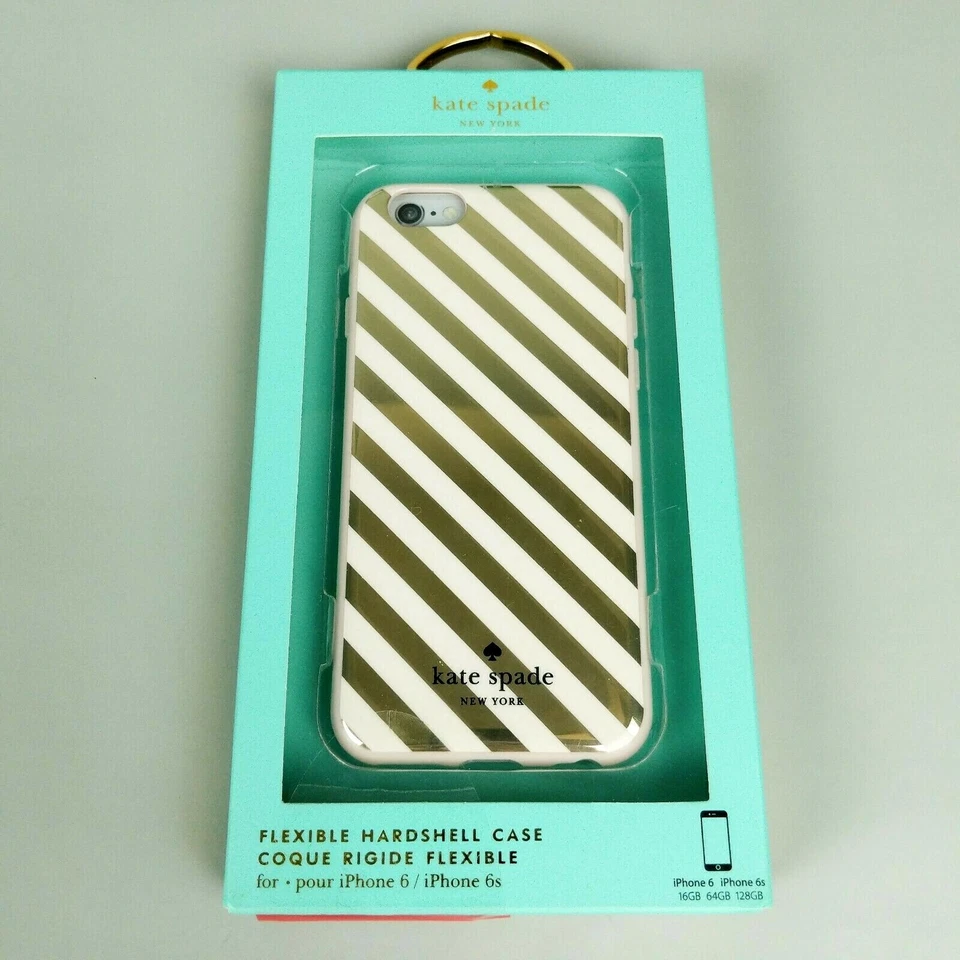 Kate Spade - Funda rígida flexible para teléfono rosa con rayas plateadas para iPhone 6/6s Foto 1 de 4