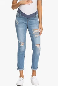 Foucome Women's Light Blue Distressed Maternity Jean Pant's Sz Small - Picture 1 of 3