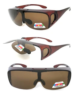 Cubierta POLARIZADA abatible puesta sobre gafas de sol desgaste vidrio Rx ajuste conducción marrón - Imagen 1 de 3