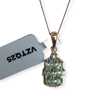 Beryl & White Zircon 9K Yellow Gold Pendant tcw 1.08ct No Chain - Picture 1 of 12