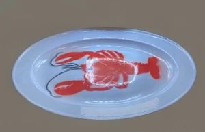 "PLATO GRANDE DE LANGOSTA ESMALTADO 17,5" X 13,5"" vintage" - Imagen 1 de 4
