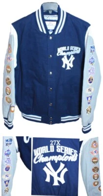 New York Yankees NEW 27-Time 27X World Series Champions Varsity Jacket Coat Navy - Image 1 of 4