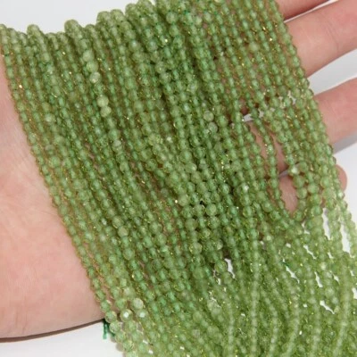 AAA+++ Natural Green Peridot Micro Faceted Round 2-3MM Tiny Gemstone Beads 12.5" - Image 1 of 4
