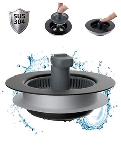 3 in 1 Kitchen Sink Drain Strainer and Stopper Combo for US Standard 3-1/2"Drain - Picture 1 of 25